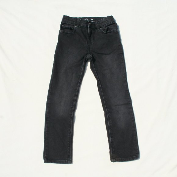 DEEP BLACK DENIM JEANS Boys 7 STRETCH SLIM CUT PANTS POCKETS COMFY ADJUSTABLE - Picture 2 of 15